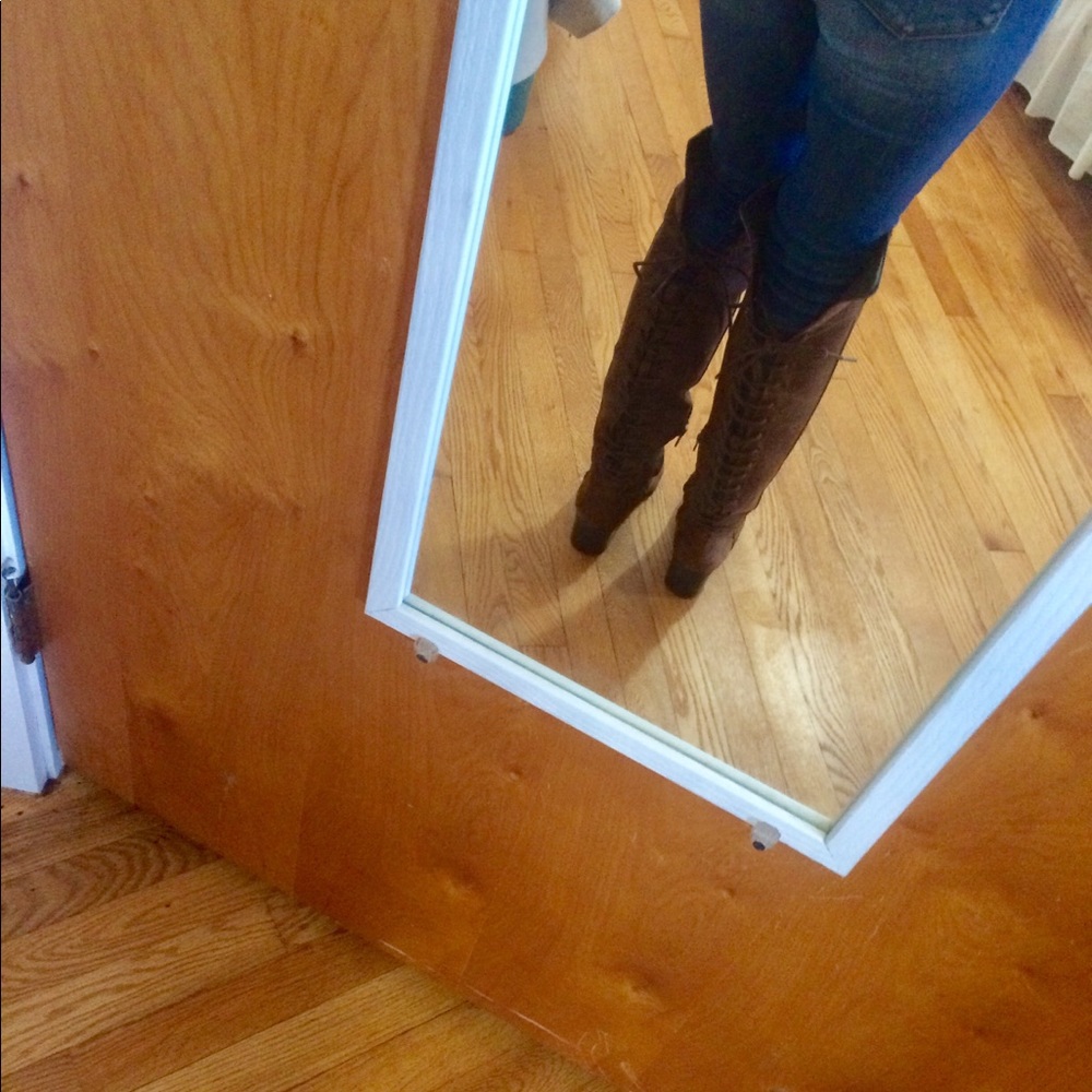 SOLD OTK Lace Up Back Cognac Boots - Picture 4 of 4